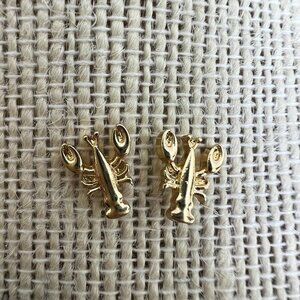 Lobster Earrings Stud Gold Tone Crustacean Textured Minimalist Animal Novelty‎